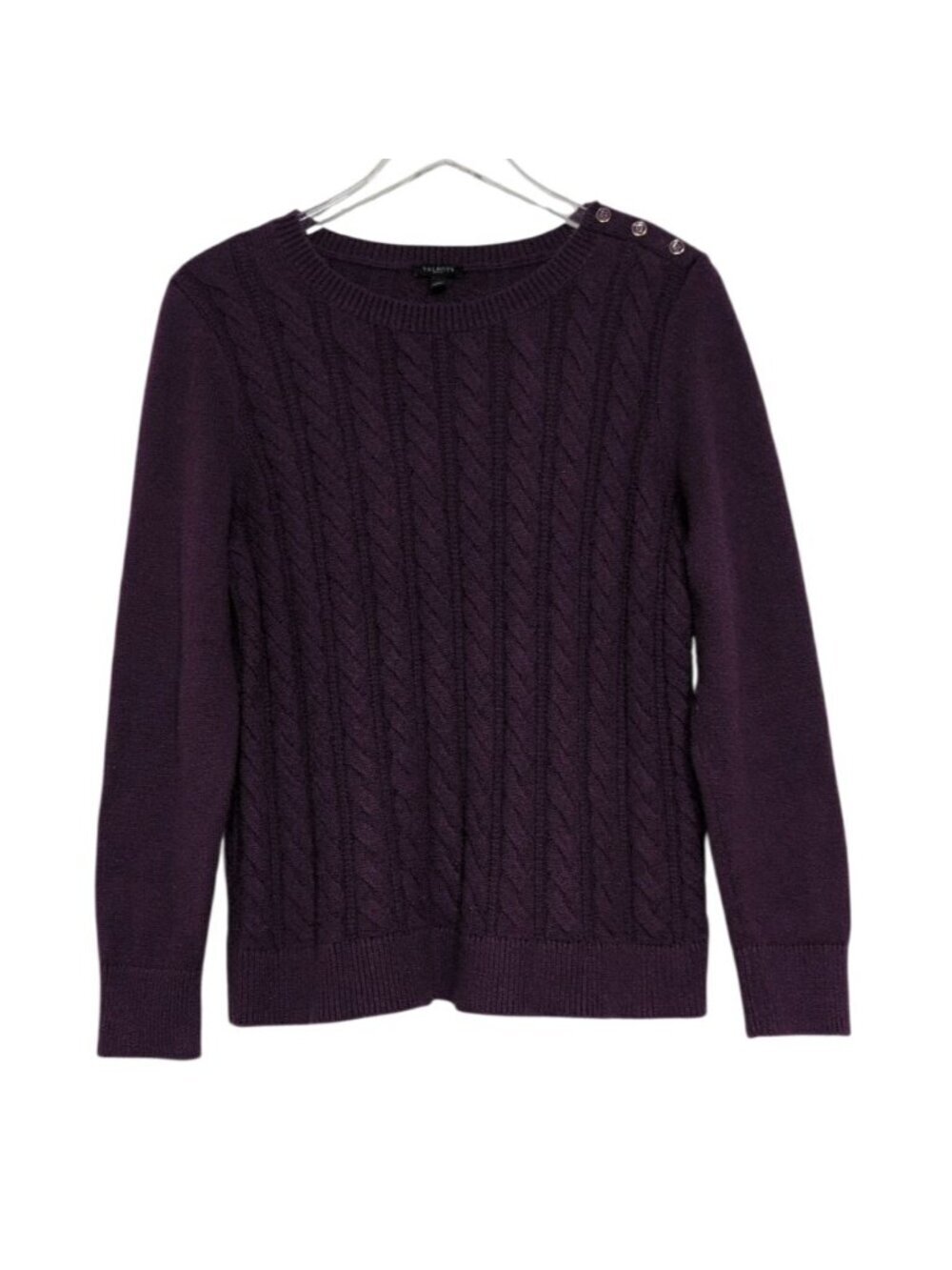 Talbots Cable Knit Sweater Womens Petite Size Large Purple Button Detail Casual